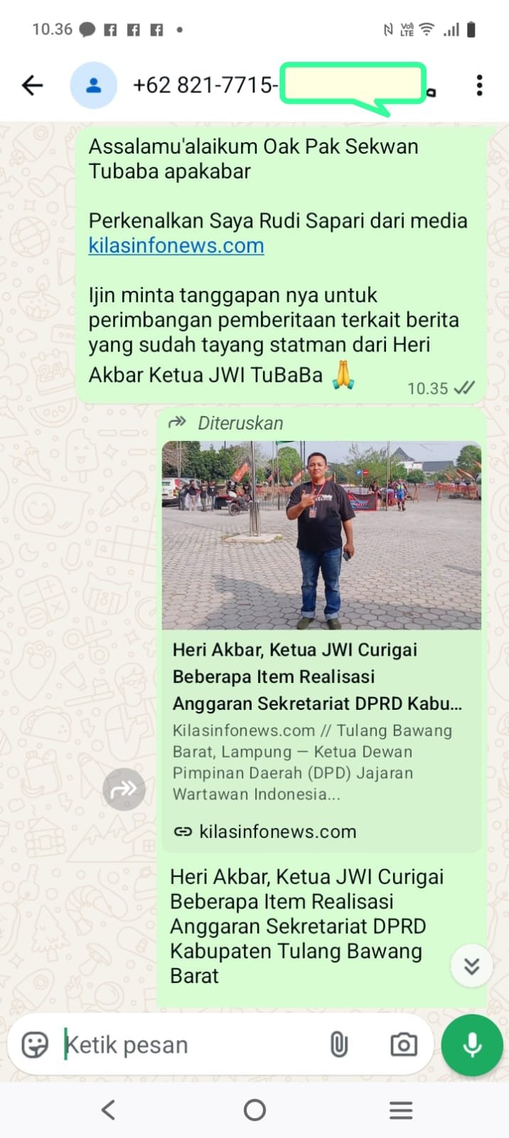 Sekretariat DPRD Tulang Bawang Barat Memilih Diam Saat Dimintai Tanggapan