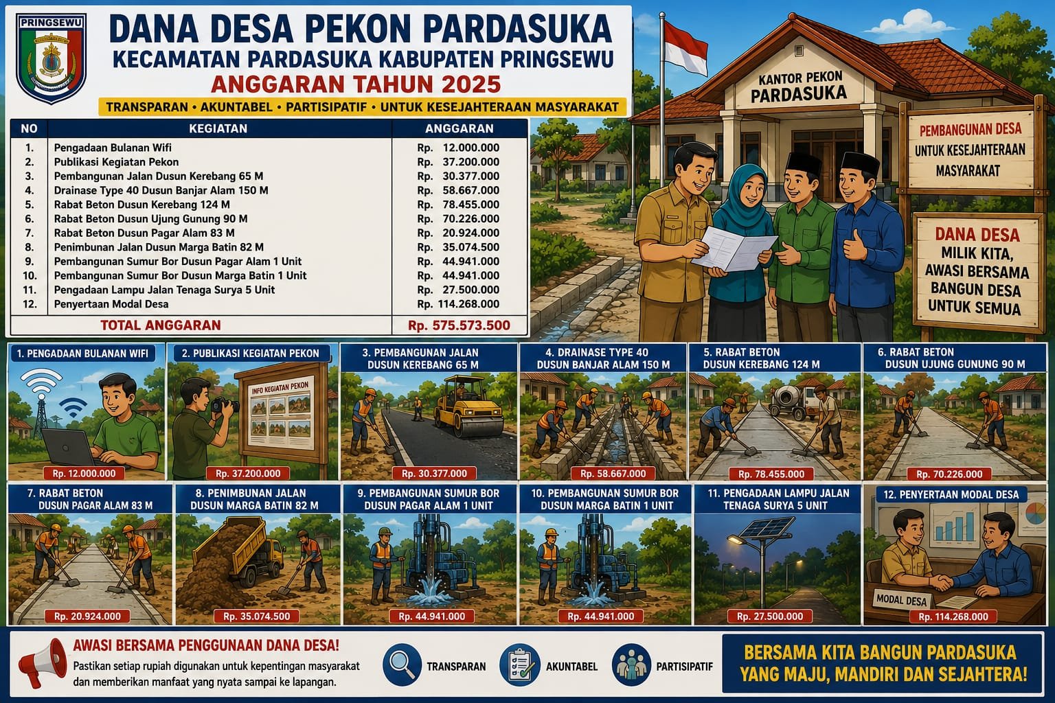Dana Desa Pardasuka 2025 Digelontorkan Ratusan Juta Rupiah,Publik Diminta Awasi Ketat Penggunaan Anggaran hingga ke Lapangan.