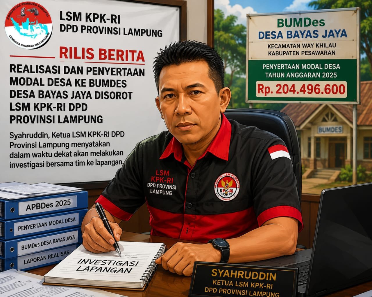 Realisasi dan Penyertaan Modal Desa ke BUMDes Desa Bayas Jaya Disorot LSM KPK-RI DPD Provinsi Lampung