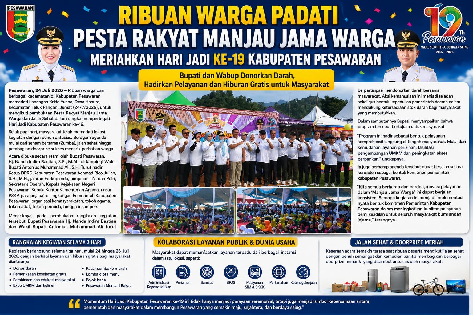 Ribuan Warga Meriahkan Manjau Jama Warga, Semangat Kebersamaan Warnai Hari Jadi ke-19 Kabupaten Pesawaran.