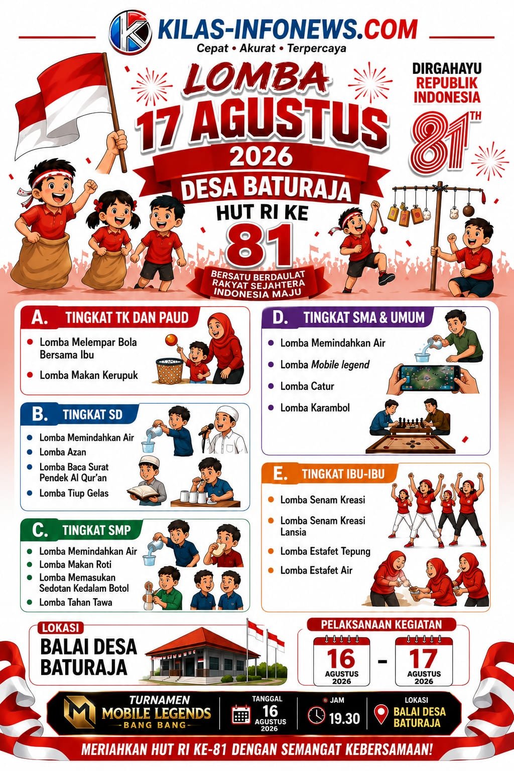Semarak HUT RI Ke-81, Desa Baturaja Gelar Beragam Perlombaan dan Turnamen Mobile Legends