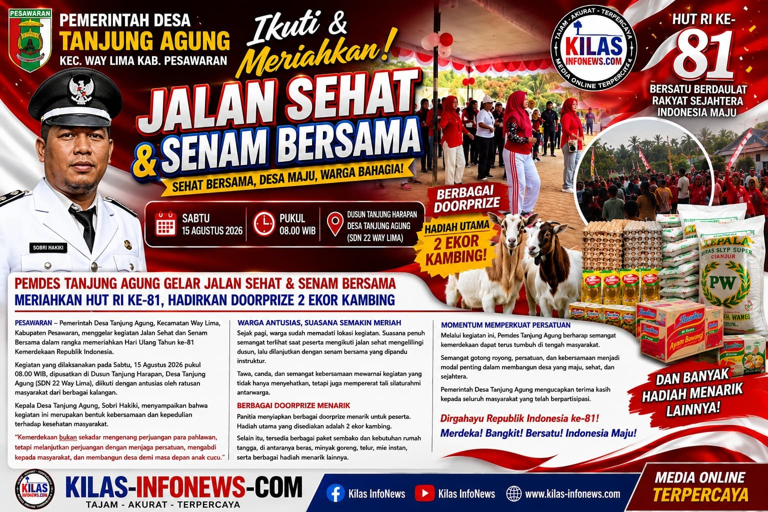 Meriahkan HUT RI ke-81, Pemdes Tanjung Agung Gelar Jalan Sehat dan Senam Bersama, Hadiah Utama 2 Ekor Kambing